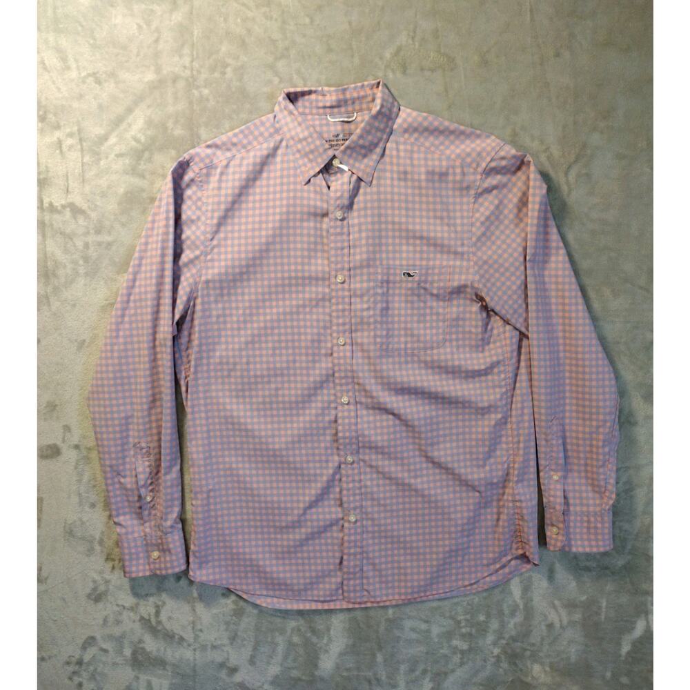 Vineyard Vines OTG Performance Shirt Mens M Pink & Blue Checked Button Down